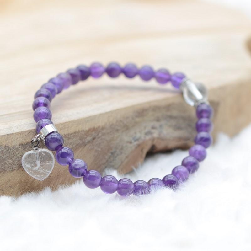 Bracelet "Sagesse" en Améthyste (Cœur en Quartz) - lespierresdubienetre