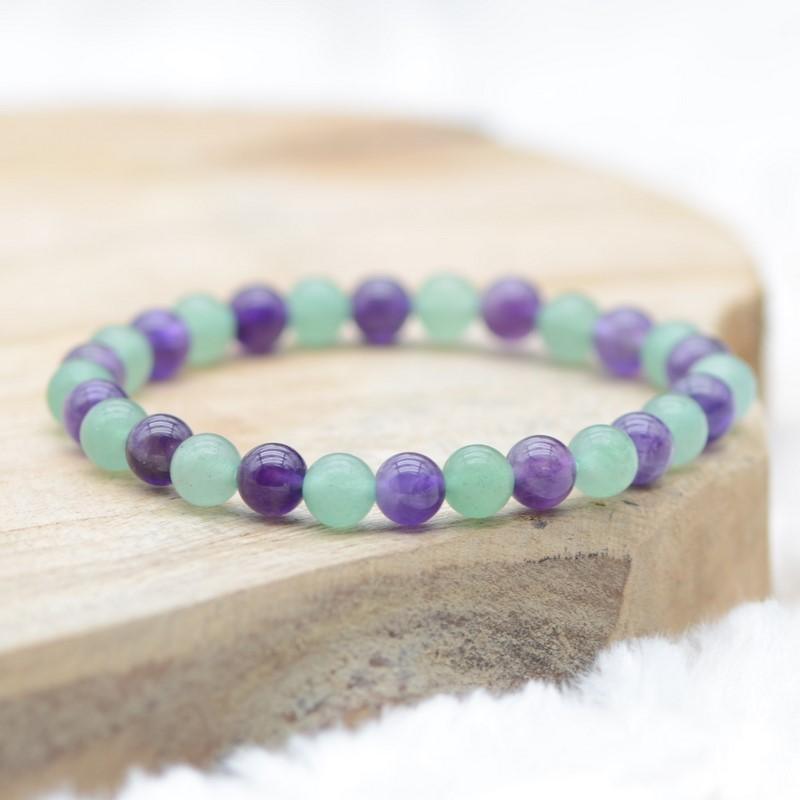 Bracelet "Sagesse et Tranquillité" Mix en Améthyste et Aventurine - lespierresdubienetre