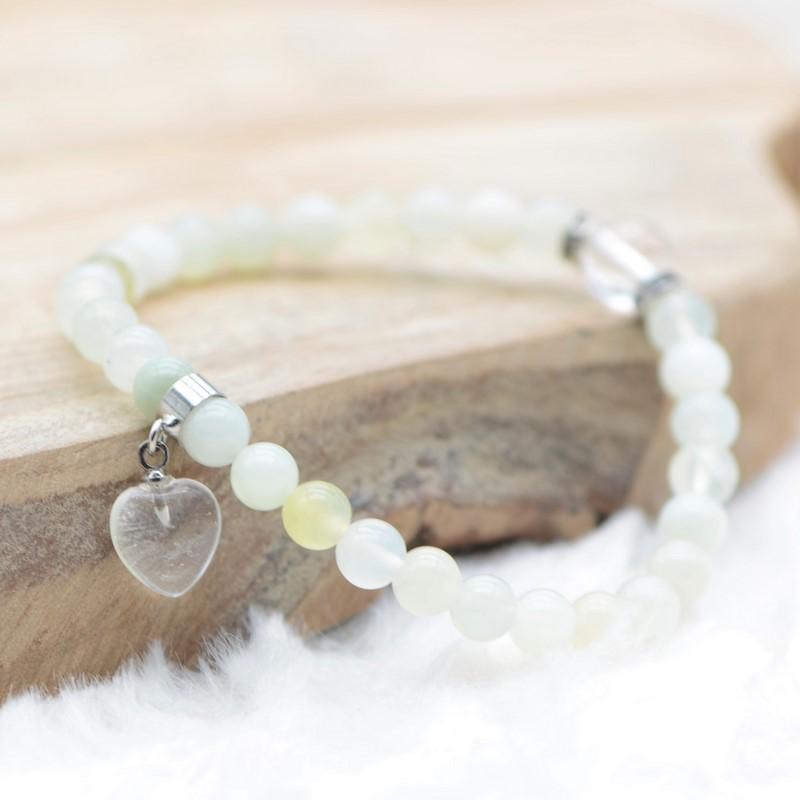 Bracelet "Sérénité" en Jade (Coeur en Quartz) - lespierresdubienetre