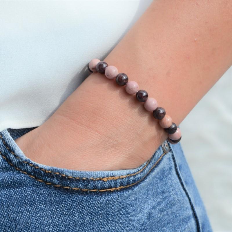 Bracelet "Soin & Assurance" Mix en Rhodonite & Grenat - lespierresdubienetre