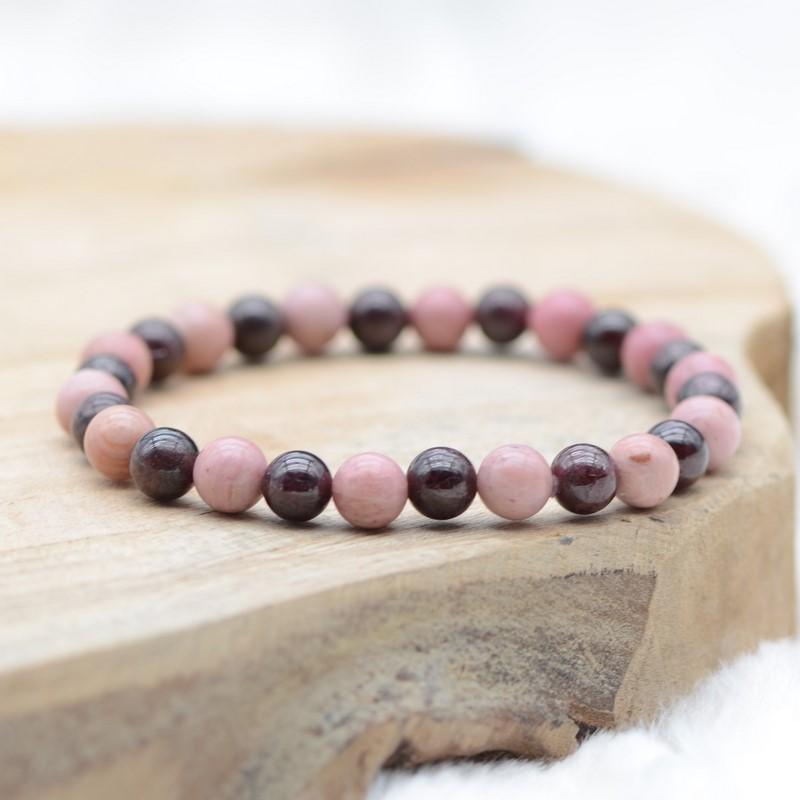 Bracelet "Soin & Assurance" Mix en Rhodonite & Grenat - lespierresdubienetre