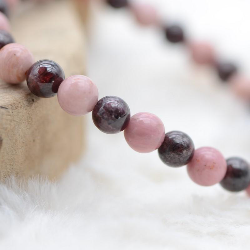 Bracelet "Soin & Assurance" Mix en Rhodonite & Grenat - lespierresdubienetre