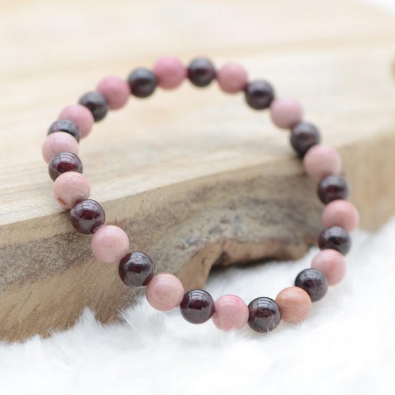 Bracelet "Soin & Assurance" Mix en Rhodonite & Grenat - lespierresdubienetre