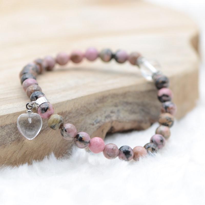 Bracelet "Soin" en Rhodonite (Cœur en Quartz) - lespierresdubienetre