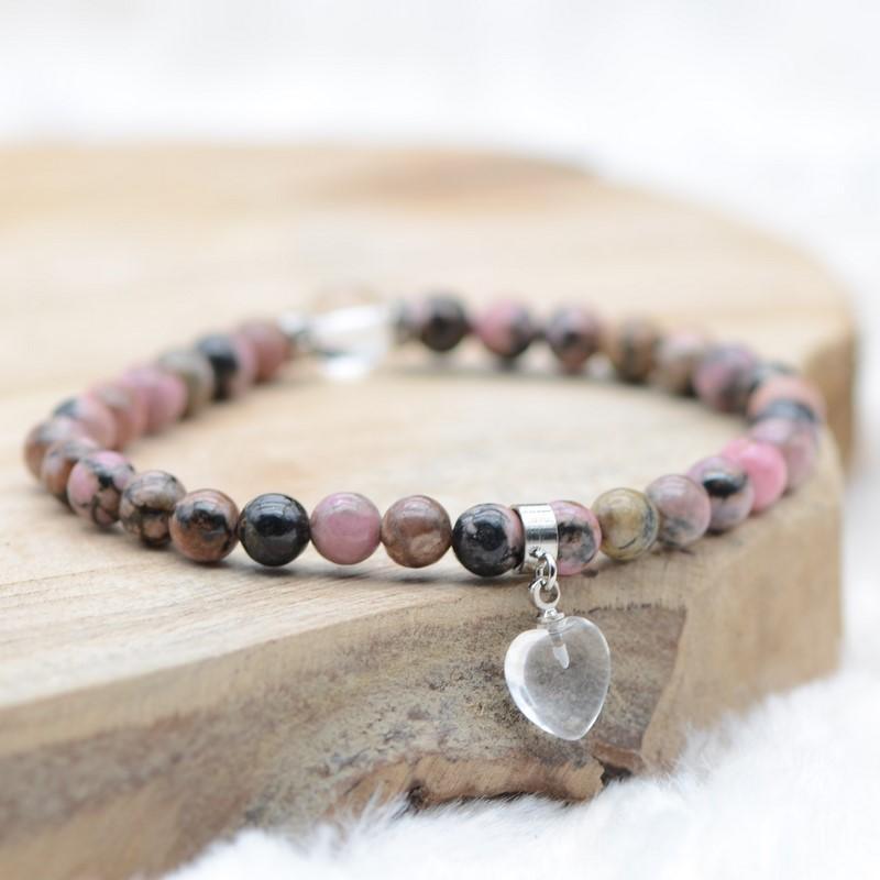 Bracelet "Soin" en Rhodonite (Cœur en Quartz) - lespierresdubienetre