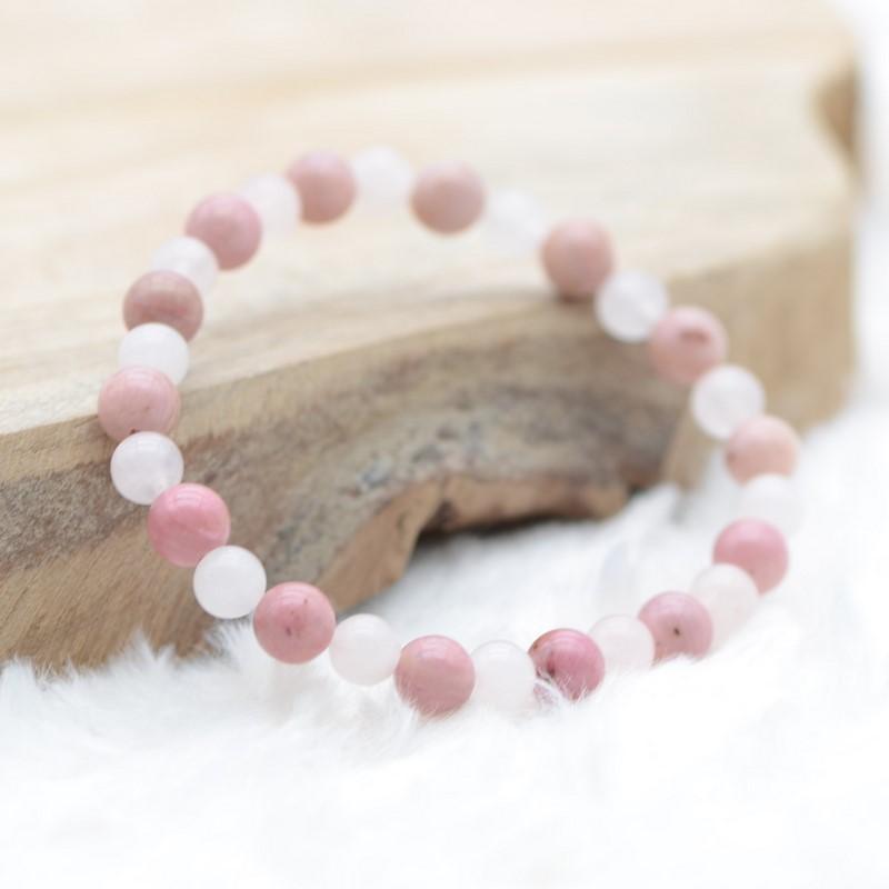 Bracelet "Soin et Amour" Mix en Rhodonite & Quartz Rose - lespierresdubienetre