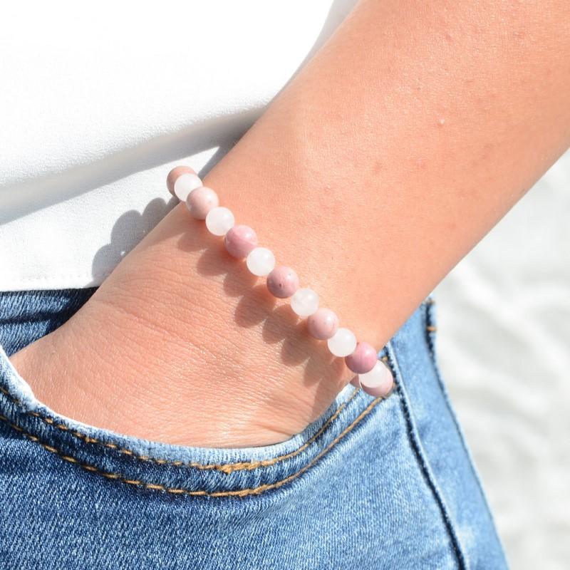 Bracelet "Soin et Amour" Mix en Rhodonite & Quartz Rose - lespierresdubienetre