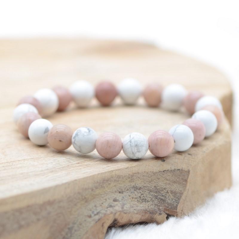 Bracelet "Soin et Patience" Mix en Rhodonite & Howlite - lespierresdubienetre