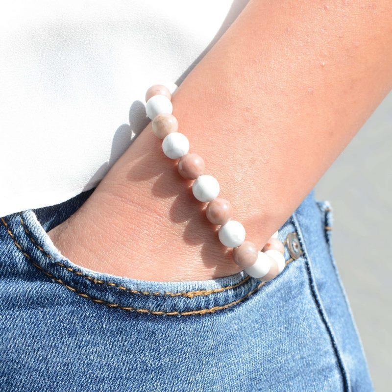 Bracelet "Soin et Patience" Mix en Rhodonite & Howlite - lespierresdubienetre