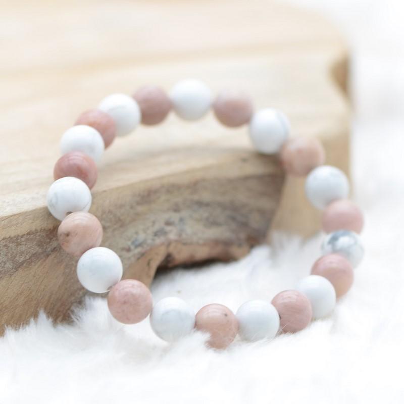 Bracelet "Soin et Patience" Mix en Rhodonite & Howlite - lespierresdubienetre