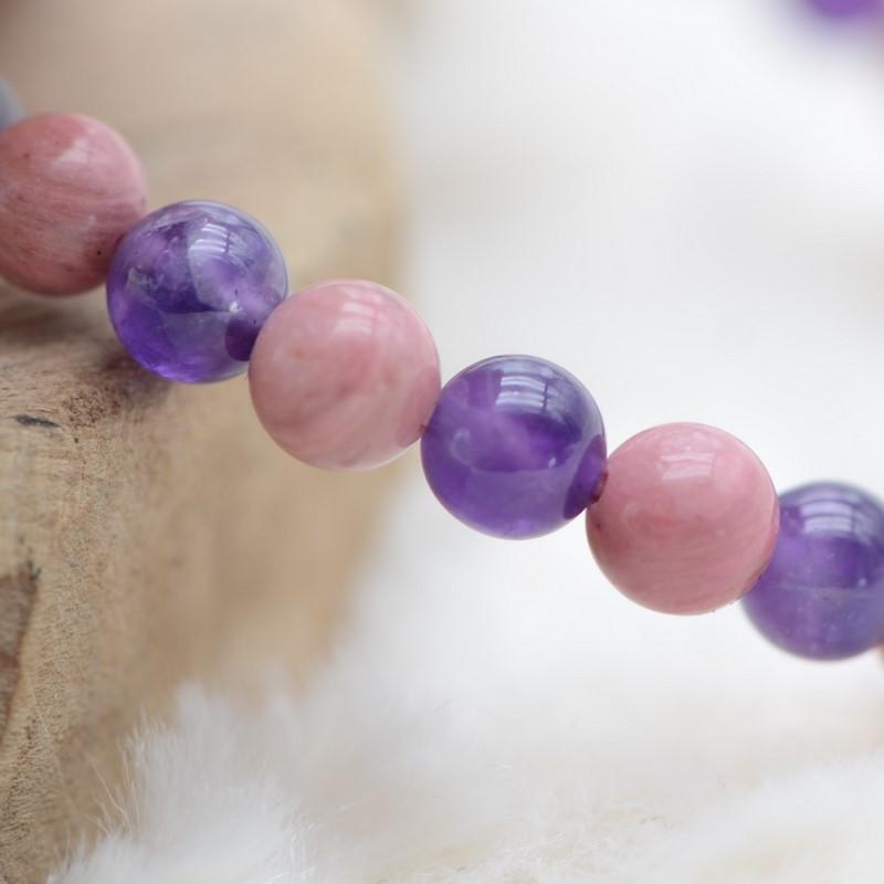 Bracelet "Soin et Sagesse" Mix en Améthyste et Rhodonite - lespierresdubienetre