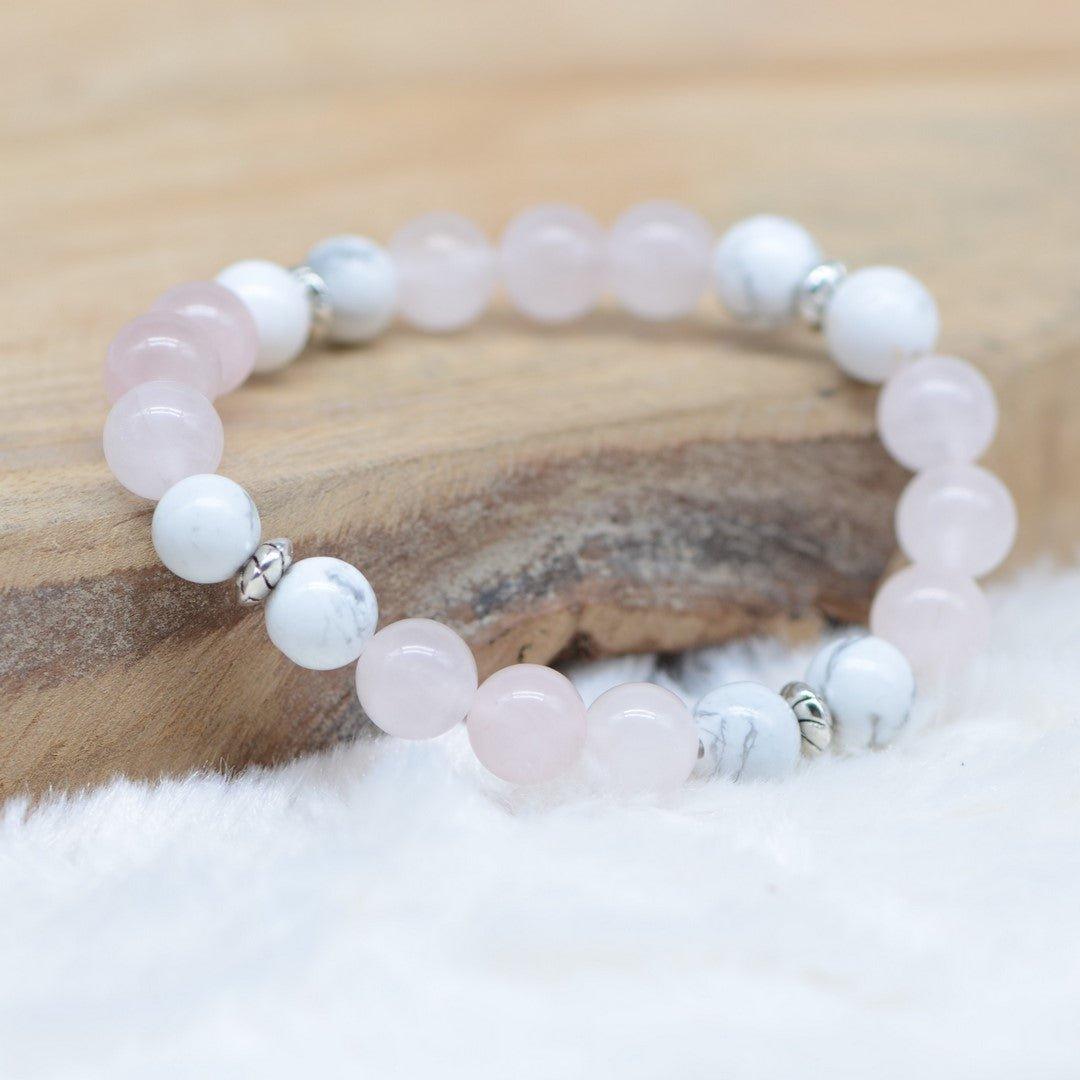 Bracelet "Tendresse et Patience" en Quartz Rose & Howlite Dépolie - lespierresdubienetre