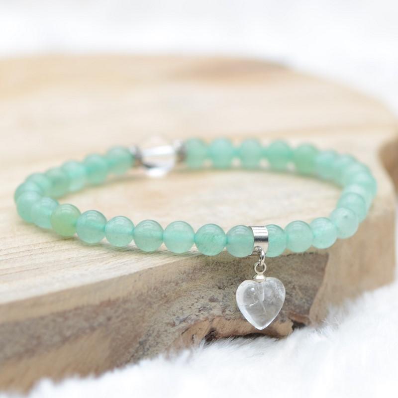 Bracelet "Tranquillité" en Aventurine (Coeur en Quartz) - lespierresdubienetre