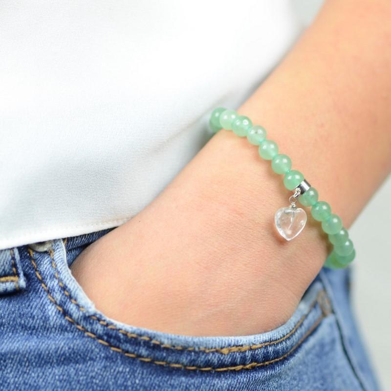 Bracelet "Tranquillité" en Aventurine (Coeur en Quartz) - lespierresdubienetre