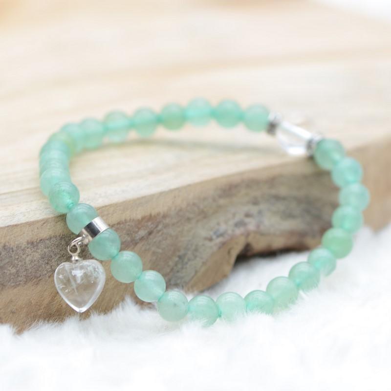 Bracelet "Tranquillité" en Aventurine (Coeur en Quartz) - lespierresdubienetre