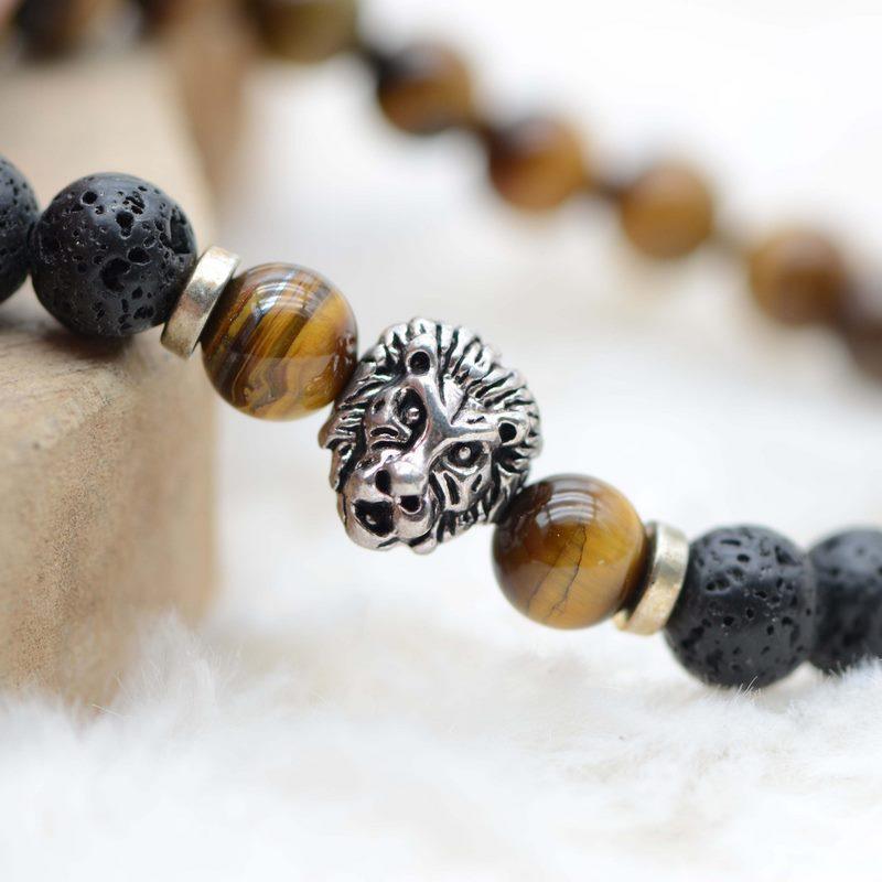 Bracelet Vipponah "Confiance du Lion Style 2" en Pierre de Lave et Œil de Tigre - lespierresdubienetre