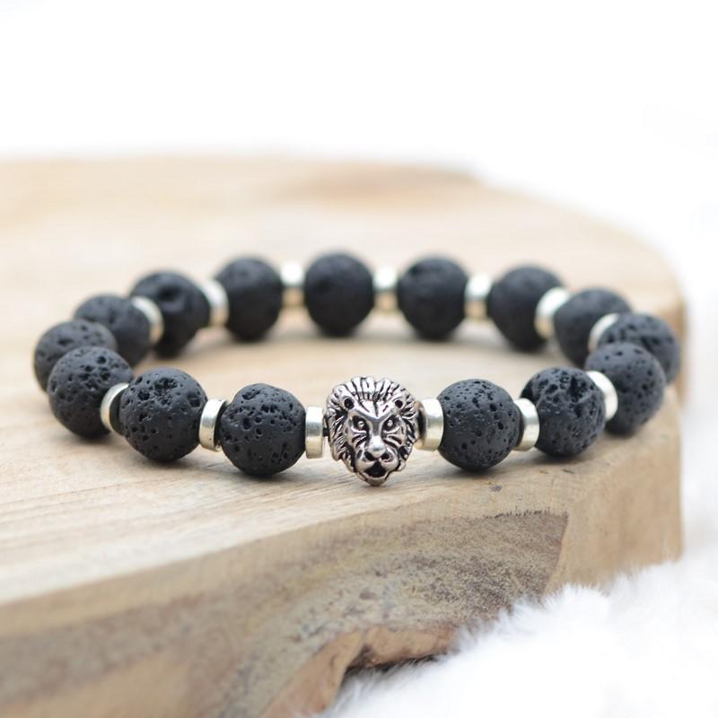 Bracelet Vipponah "Lion Style 2" en Pierre de Lave - lespierresdubienetre