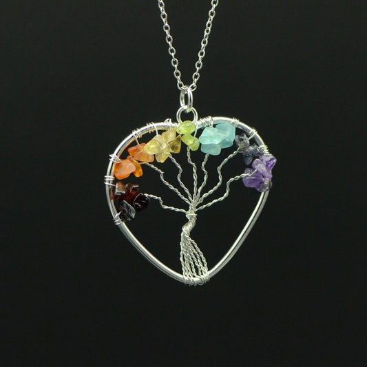 Pendentif "Coeur et arbre de vie" 7 Chakras - lespierresdubienetre