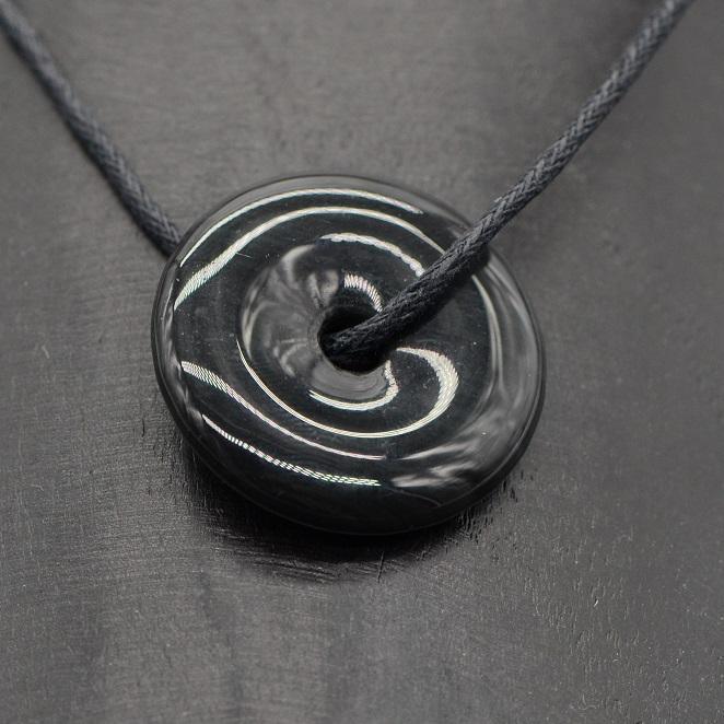 Pendentif Donut "Bouclier" en Obsidienne Oeil Céleste - lespierresdubienetre