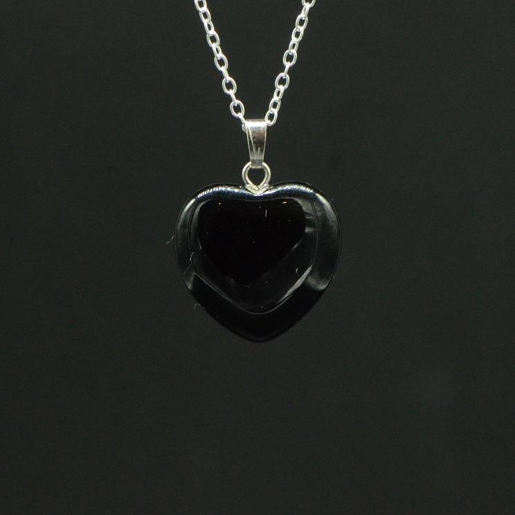 Pendentif "Force Mentale" Coeur en Agate Noire - lespierresdubienetre